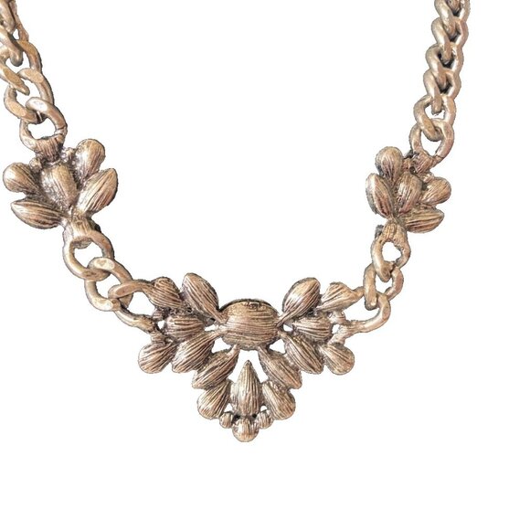 Preloved Y2k flower statement rhinestone silver tone chain necklace vintage - Picture 4 of 6